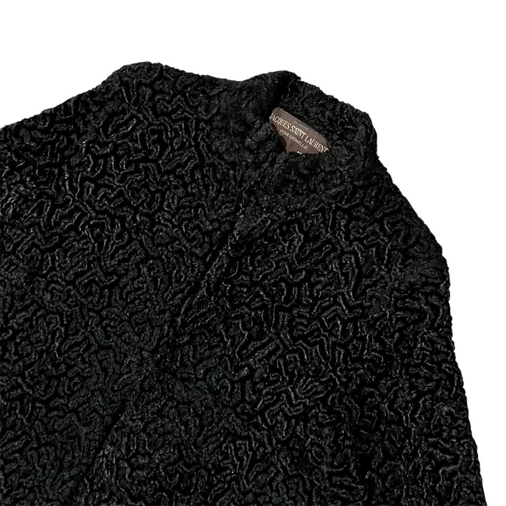 Rare Vintage Jacques Saint Laurent Black Faux Fur Coat with Tie Size M - Picture 5 of 17